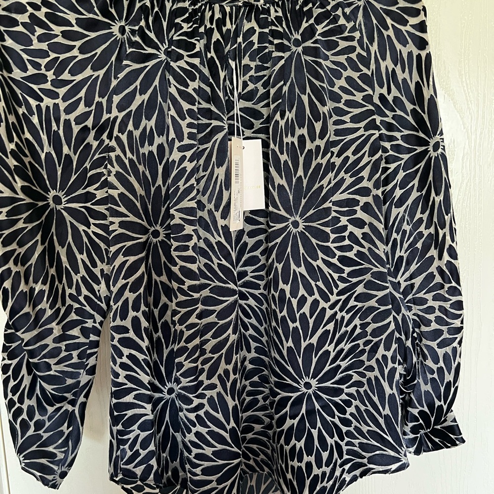 Rebecca Taylor Navy and Cream Blouse